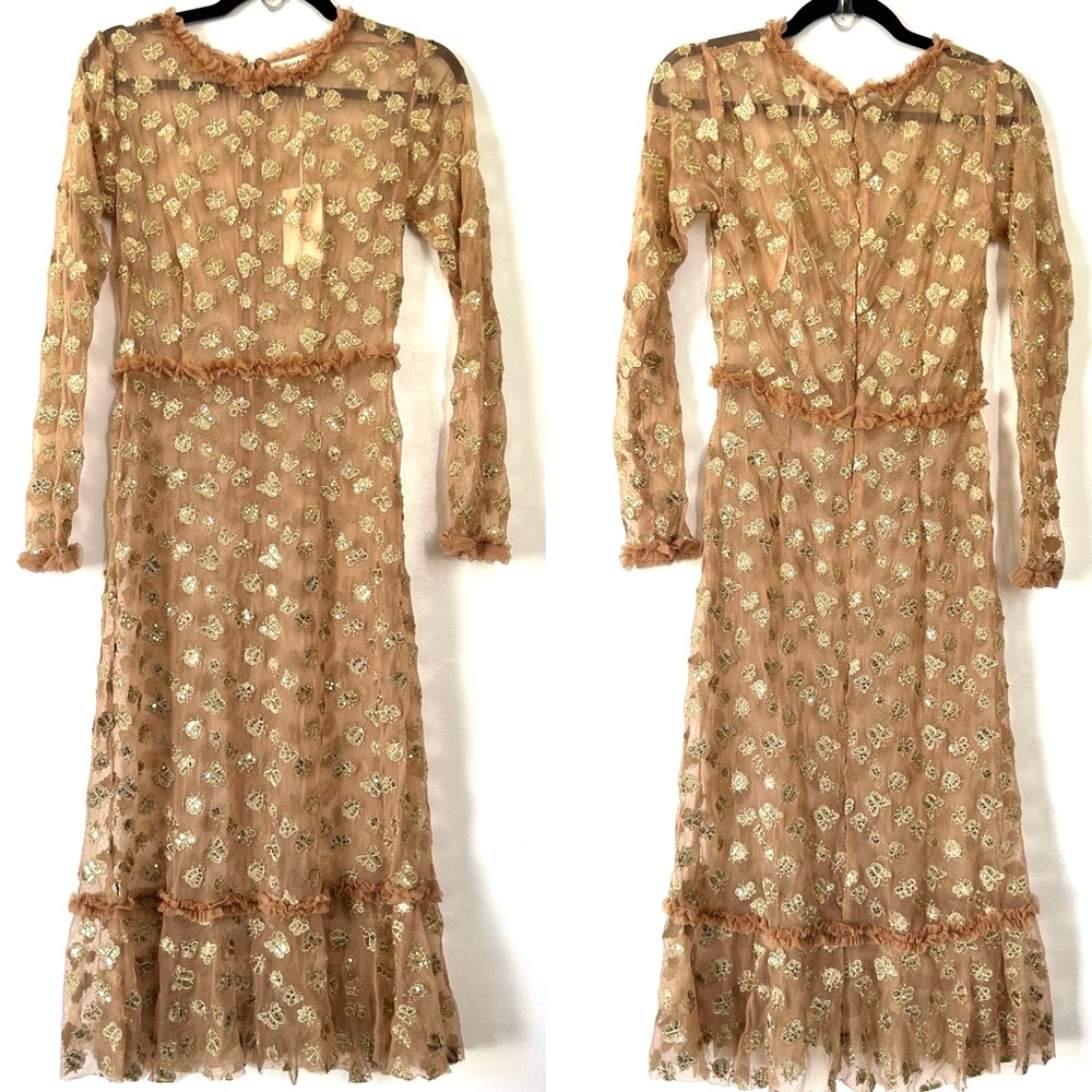 NWT FOR LOVE & LEMONS GOLDEN GARDEN TULLE MIDI DRESS